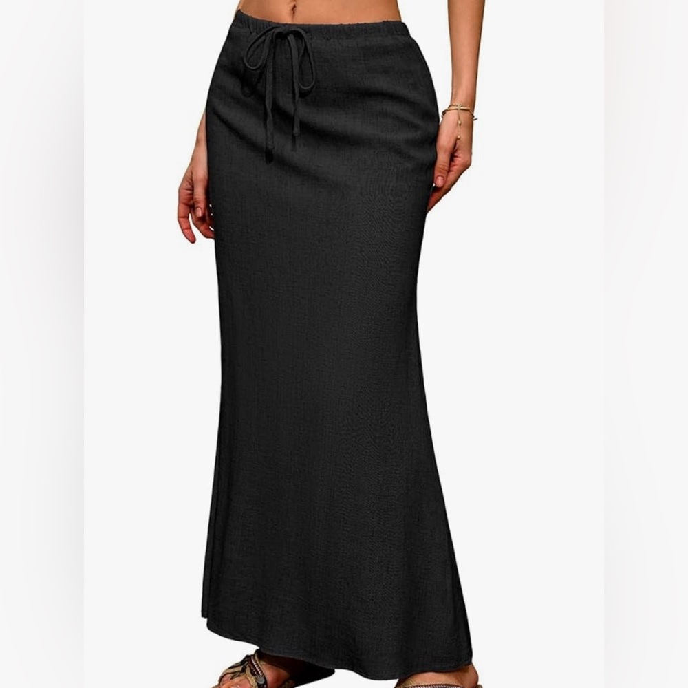 Make An Offer | Linen blend Black Maxi Skirt